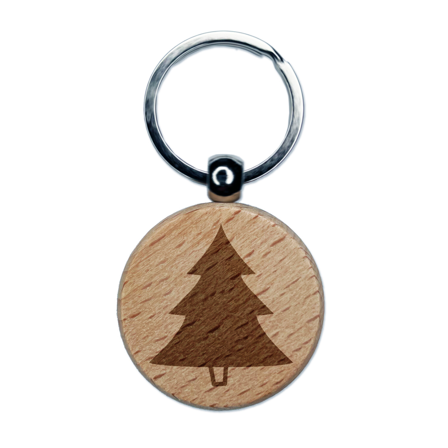 Pine Tree Cartoon Engraved Wood Round Keychain Tag Charm