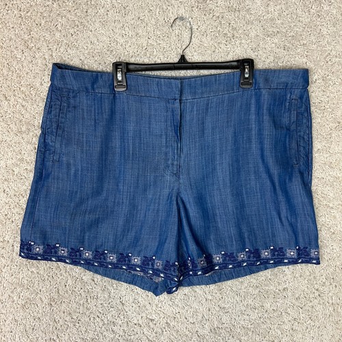 Kaari Shorts Womens 18 W Denim Curvy Embroidered Blue Adjustable Waist NWT