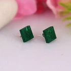 Square Shape Malachite Gemstone Stud Earrings Made In 925 Sterling Silver