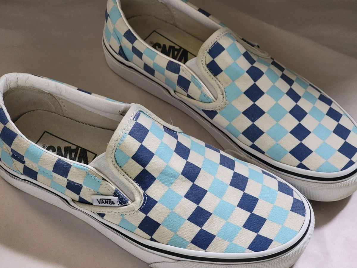 Satire sikkerhedsstillelse spænding VANS Off the Wall White Blue Checkered Slip On Loafers Shoes Mens 6 Women  7.5 | eBay