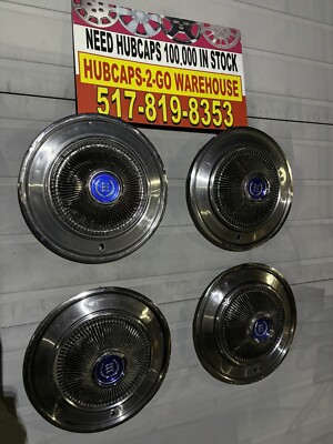 1973-78 Ford Ltd Country Squire hubcaps 4 very rare Beautiful 15  Blue  Center