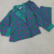 Victoria Secret Pajama Set Womens Small Green Multi Floral Gold Label VTG