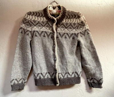 Vintage Kauri Kraft New Zealand Wool Nordic Cardigan Womens Size 34 Brown Cozy
