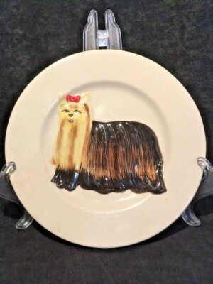 Ermo Zoo 100% Hand Painted Long Hair Yorkie Plate 7''