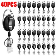 40 PCS Retractable Reel Clip Badge Holder ID Card Key Ring Carabiner USAA Stock