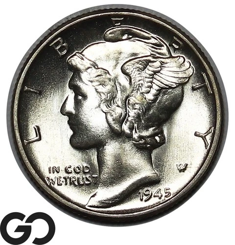 1945 Mercury Dime, Full Split Bands, Superb Gem BU++ FSB