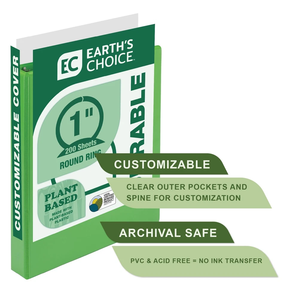 Fichário sustentável de 1 polegada verde limão 3 anéis feito de materiais reciclados - Imagem 3 de 4