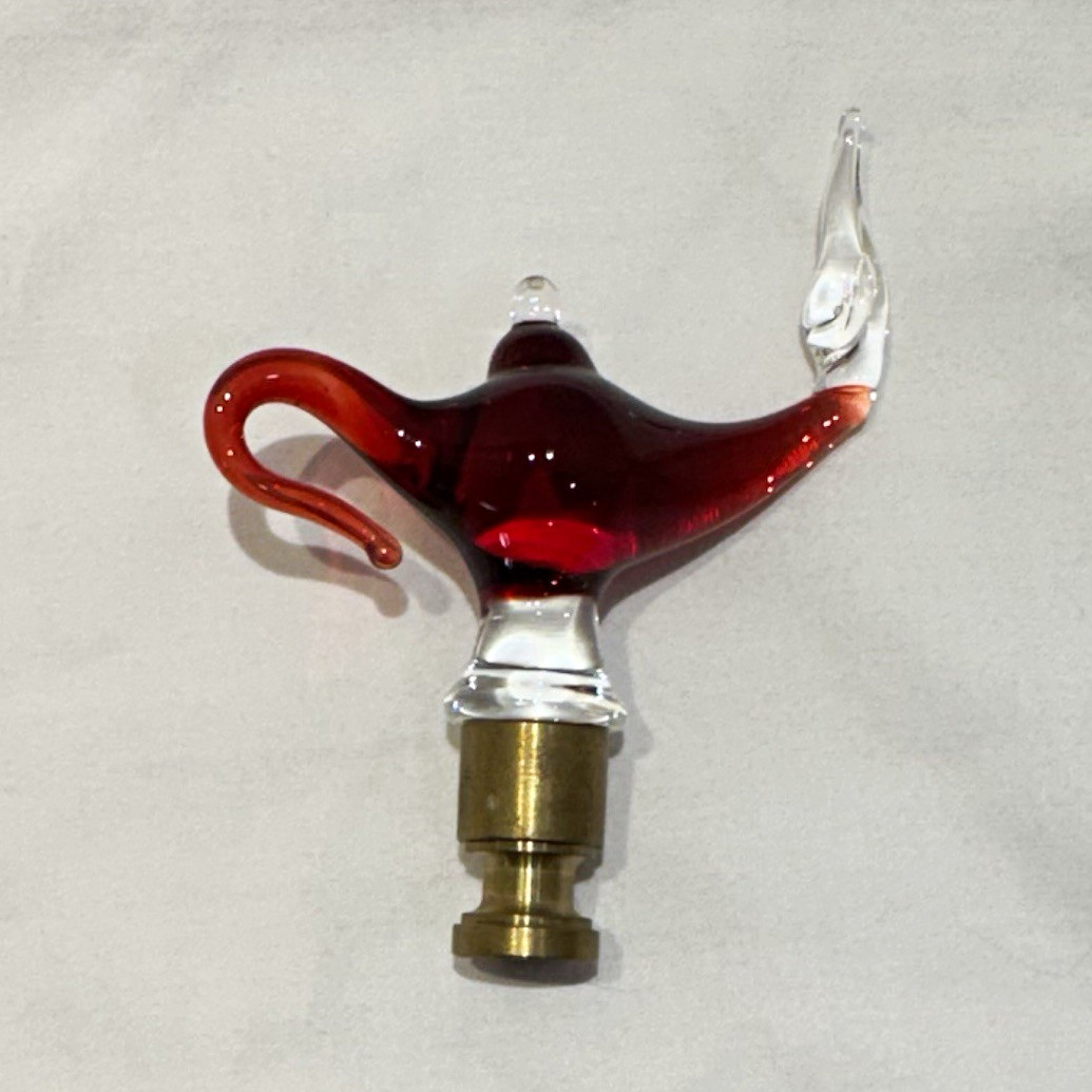 Red & Clear Glass Genie Lamp Finial with Brass Screw Threaded Base