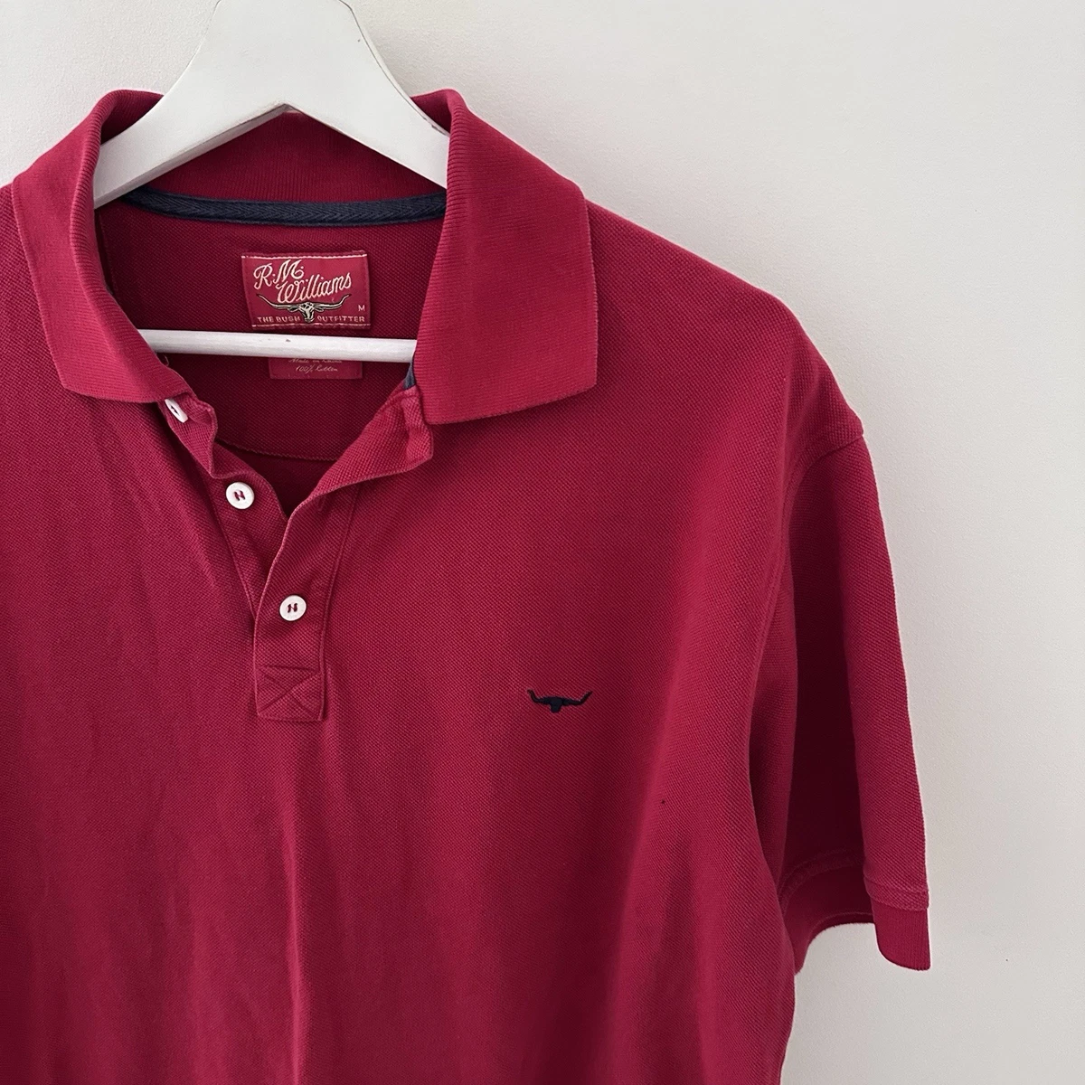 R.M Williams Men’s Short Sleeve Red Polo Shirt - Collared Classic Fit Medium