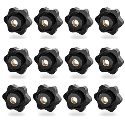 Metric M8 Star Shape Knurled Clamping Nuts Black Plastic Screw-On Type Thread...