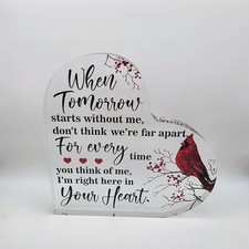 1 PC Heartfelt Memorial Gift Cardinal Acrylic Heart Plaque Memorial Decoration