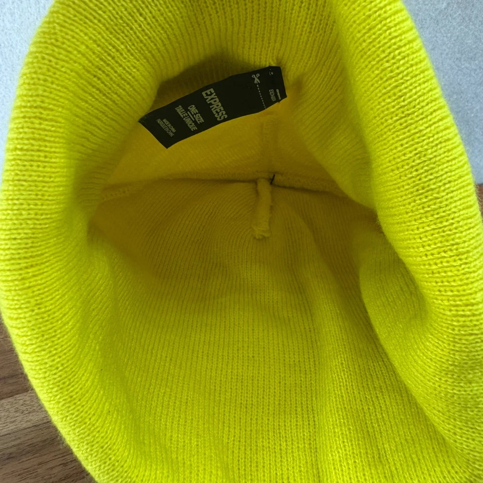 Gorro Express Amarillo Neón Tejido Gorra Talla Única Suave Invierno Cálido Foto 4 de 4