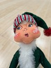 2005 Annalee Tall Sparkling Green Christmas Elf with Striped Fabric and Faux Fur — photo 2