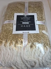 Rosebucket Soft Blanket 50x60 Brown And Cream With Fringe Edges