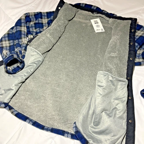 NWT Members Mark Fleece Sherpa Shacket Jacket Plaid Blue Workwear Pockets 2XL image 10