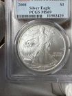 2008 American Silver Eagle Coin - PCGS MS69 FIRST STRIKE ~
