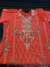 Orange Embroidered Pakistani Salwar Kameez Cotton Outfit for Women