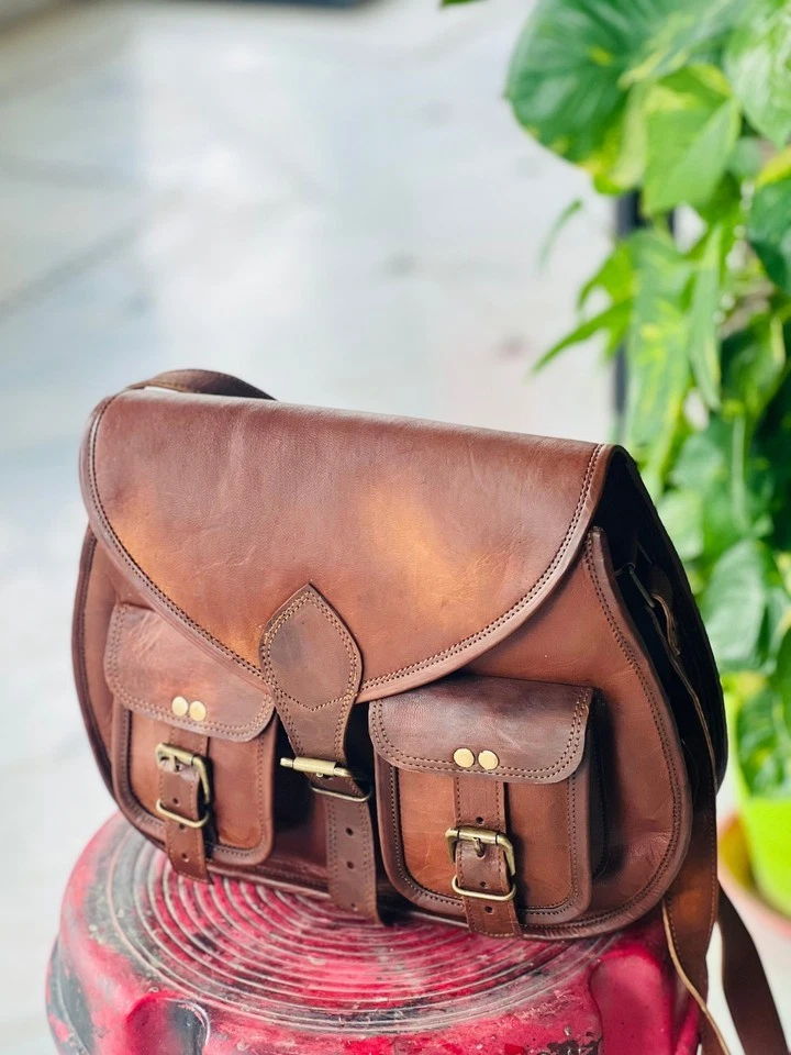 Vintage Saddle Bag Genuine Goat Brown Messenger Shoulder - Image 4 of 4