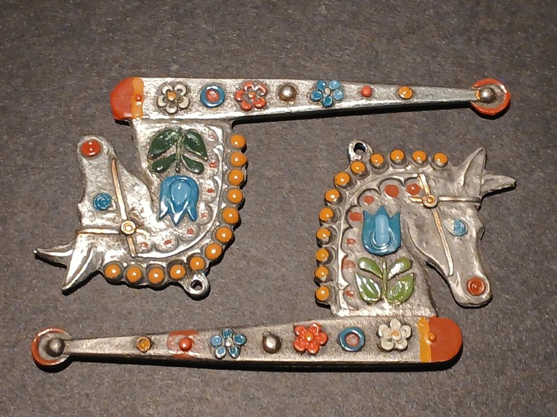 Vintage Kuhn Zinn Pewter & Painted Enamel Tree Hanging Decoration / Pendant Pair