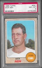 1968 Topps #591 Dick Nen, Chicago Cubs PSA 8 NM-MT