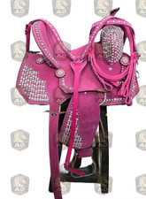 Pink Crystal-Studded Decorative Leather Western Barrel Racing Horse Saddles Tack