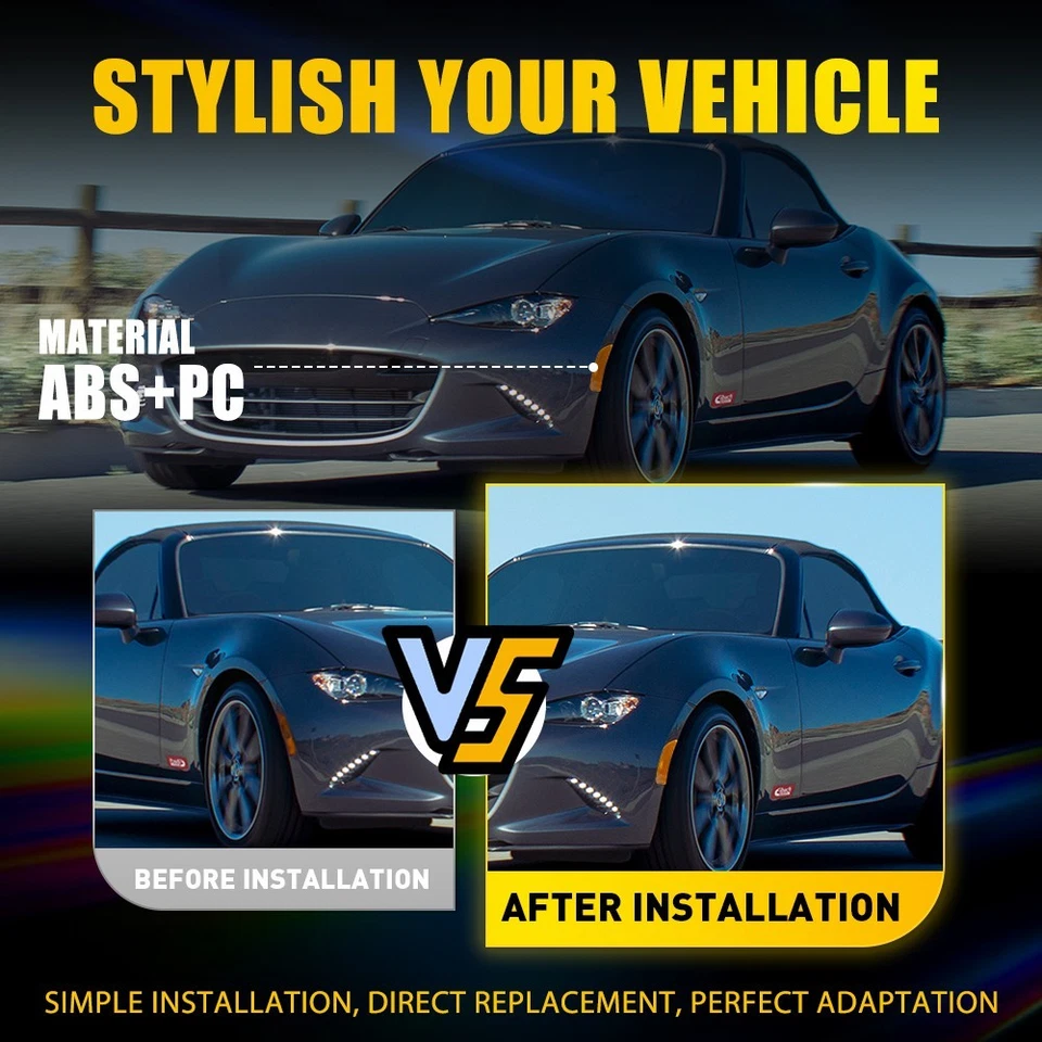 Lente âmbar carcaça luz marcador lateral parachoque dianteiro para 2016-2023 Mazda Miata MX-5 - Imagem 4 de 4