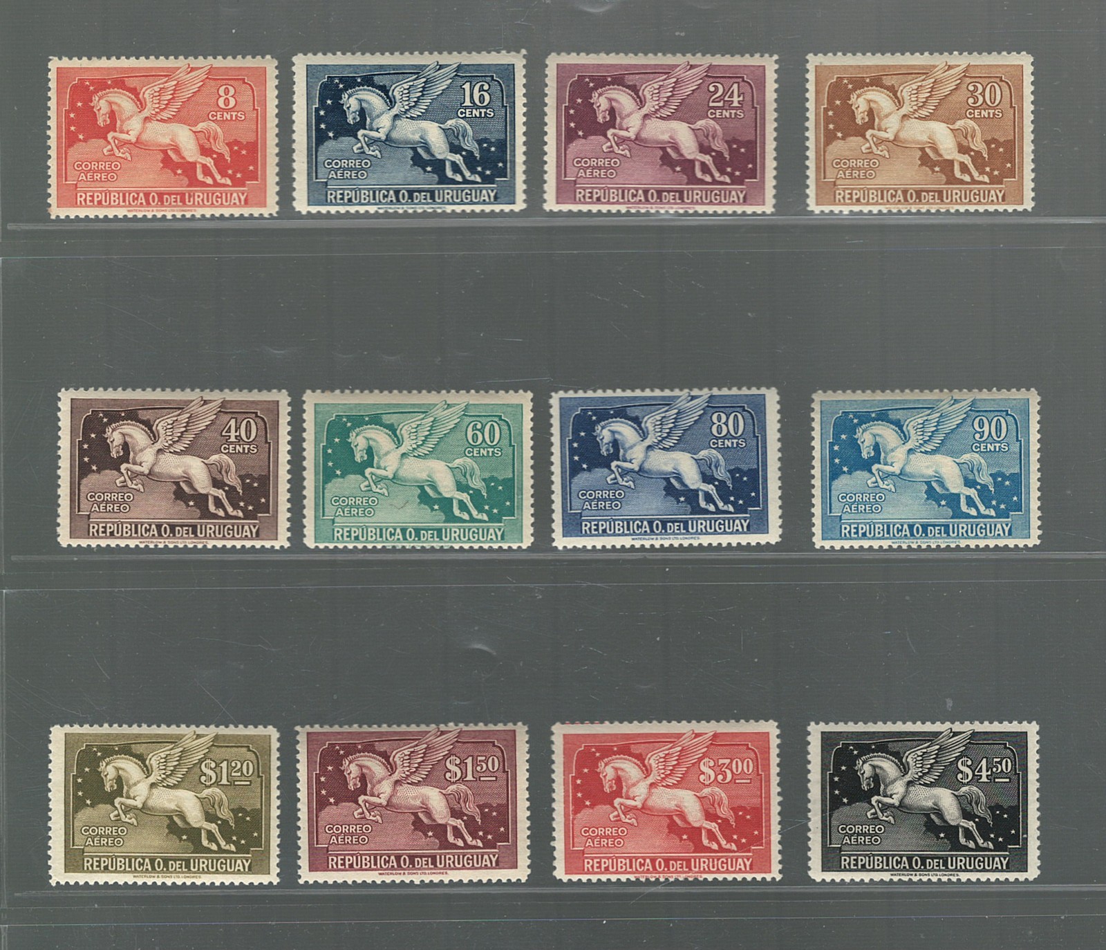 1929 Uruguay Ciardi A27-A38 Waterlow & Sons of London Pegasus Complete Set mnhog