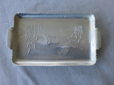 Vintage Small Aluminum Trinket Tray, 6  x 4 , Geese Scene