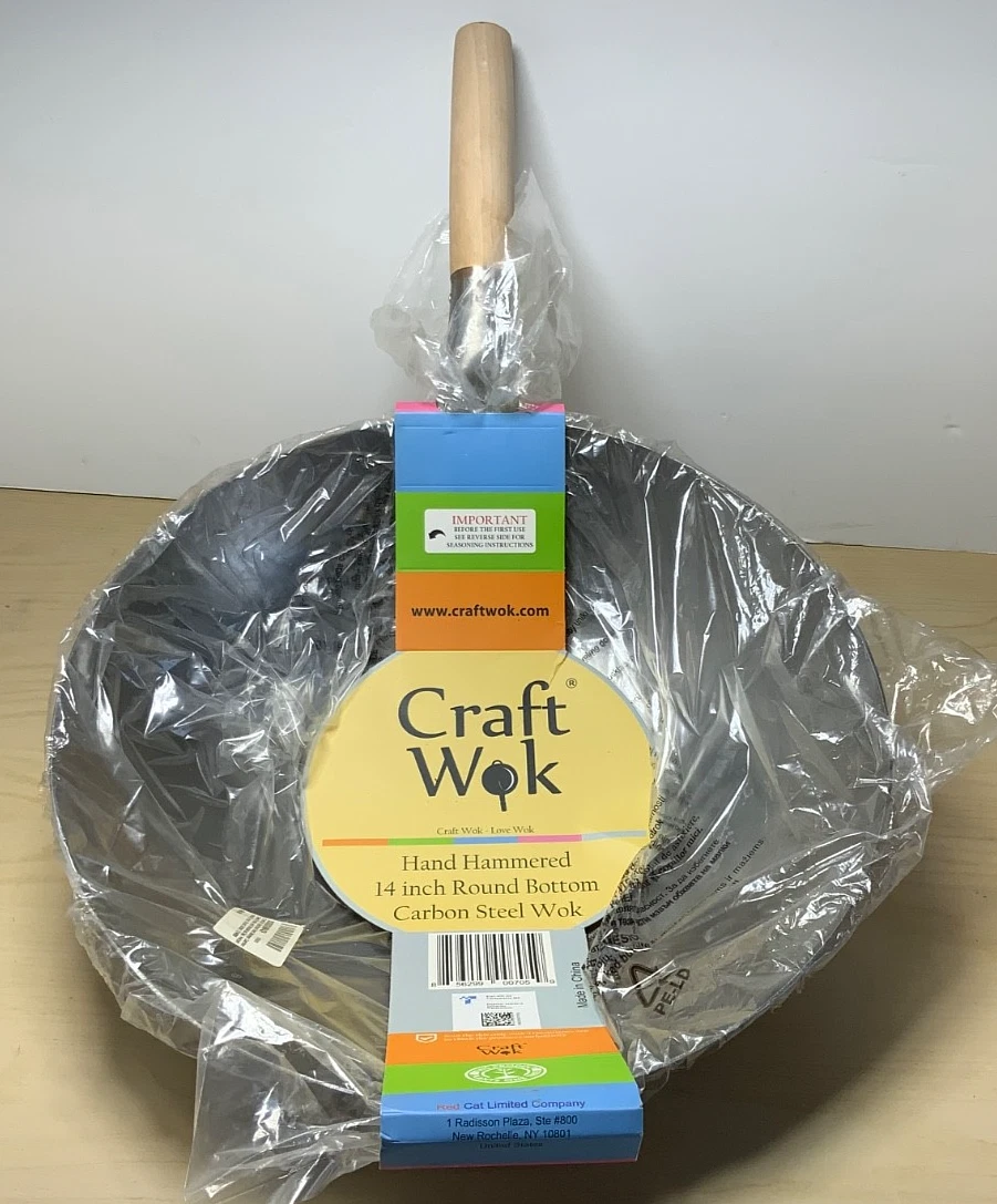 New Craft Wok 14 Inch Hand Hammered Carbon Steel Round Bottom Wok 731W88
