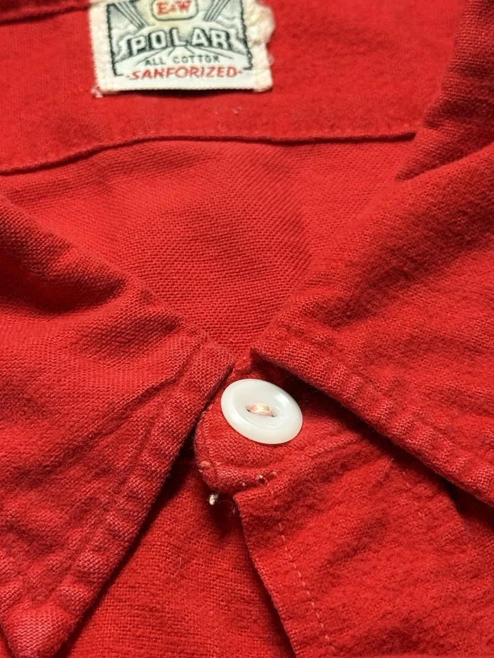 Camisa de Trabajo Vintage Años 50 E&W Polar Rojo Algodón Sanforizada EE. UU. Ropa de Trabajo Franela Foto 3 de 4