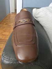 Gucci Men’s Brown Leather Loafers Square Toe Logo Bit Slip-On US 9 D
