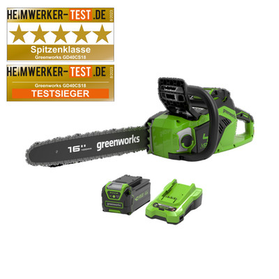 Greenworks GD40CS18K4 Akku Kettensäge 40V 40cm 1,8kW mit 4Ah Akku & Ladegerät