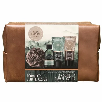 THE KIND EDIT CO. Mens Toiletry Wash Bag Gift Set Kit Shower Gel Face Scrub Body Lotion Dad Xmas