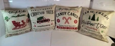 Holiday / Chistmas Pillow lot throw candy canes trees sleigh truck Decoration 