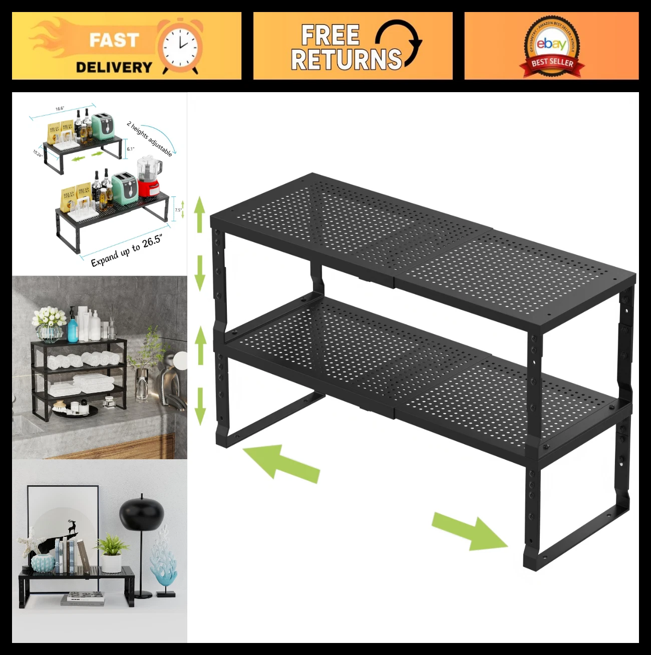 Expandable Adjustable Kitchen Organizer - Stackable Spice Rack & Metal Pantry Sh
Opens in a new wind