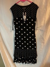 Frank Lyman Design Sz 6 NWT Black Polka Dot Dress Sleeveless Ruffle Hem Party