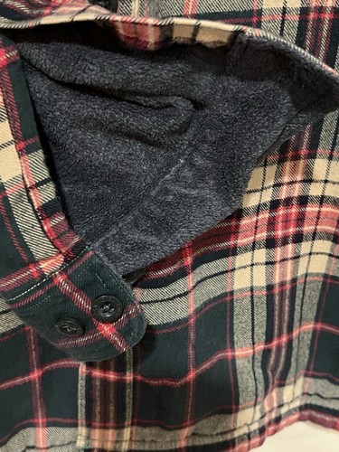 LL Bean Shirt Shacket Sz L Tall Green Red Tartan Plaid Fleece Lined Flannel - Picture 5 of 7