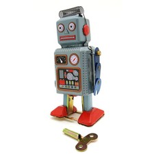 Vintage Tin Wind-Up Robot Toy, Classic Retro Clockwork Mechanical Collectible