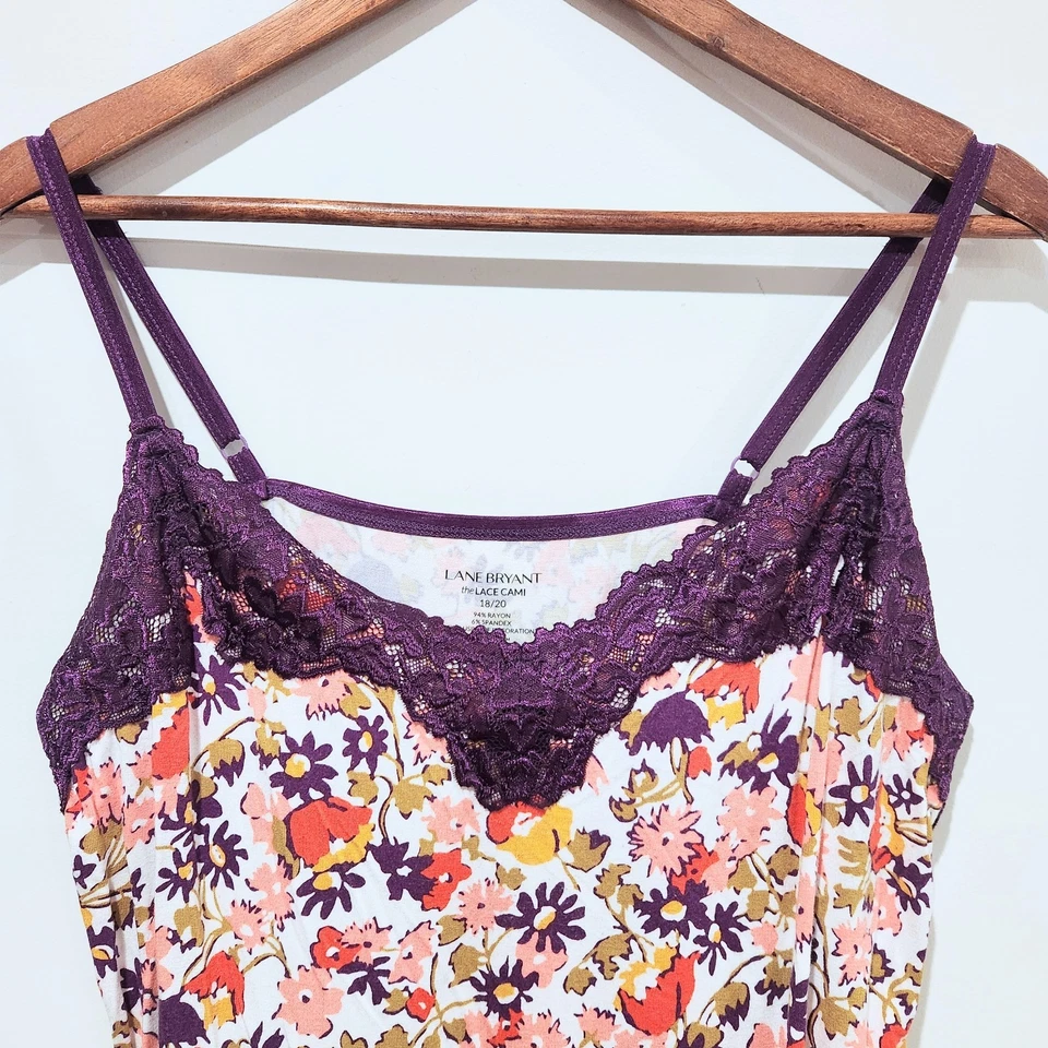 Cami Lane Bryant Mujer Blanco Púrpura Floral Encaje Talla 18/20 Y2K Festival Chic Foto 2 de 4