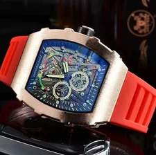Richard Fashion Style Rapper Mille Skeleton Red Gold Watch