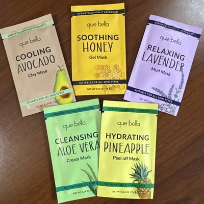Que Bella Face Masks - Peel Off, Mud, Clay, Cream & Gel Variety Pack NEW