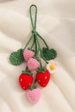 Crochet Strawberry Ornament, Amigurumi Fruit Decoration, Handmade Car Charm