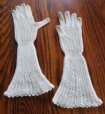 Antique Edwardian 1920s Ivory Lace Knit Gloves Long Wrist Sheer Stretch