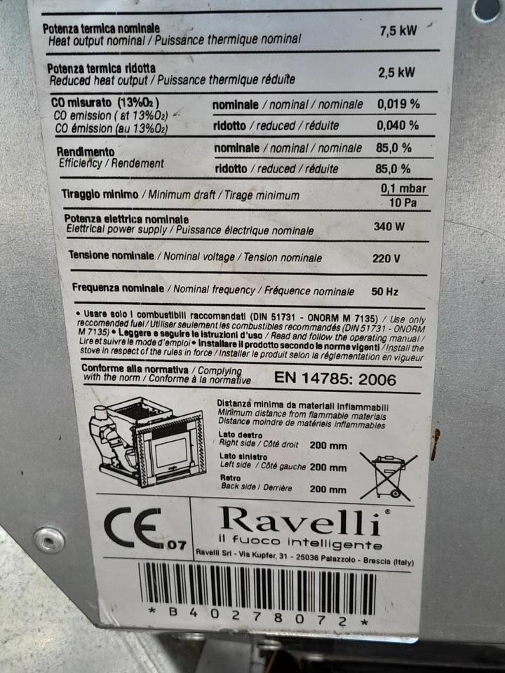 STUFA A PELLET A INCASSO RAVELLI MODELLO 500 - Immagine 2 di 4