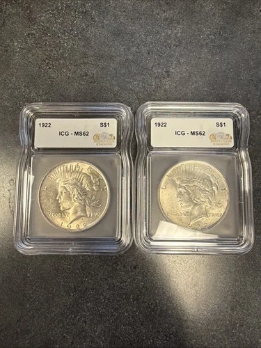 ICG MS62 1922 Peace Dollar - Contains .77344oz Silver