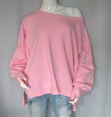 Oversized Sweater Vintage Sweat Shirt washed Pastell Rosa 38,40,42,44 Neu