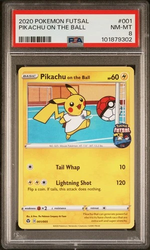 2020 POKEMON FUTSAL #001 PIKACHU ON THE BALL PSA 8