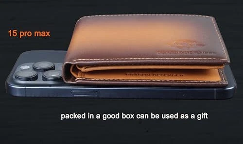 正品男式超薄皮革钱包双折 RFID 钱包-棕色生日礼物 — 第 3/4 张图片