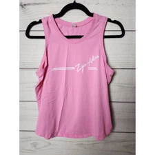Zyia Active Womens Tank Top Shirt Pink Solid Sleeveless Crew Neck Spell Out M