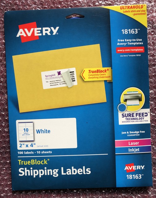 Avery 18163 PermanentAdhesive Shipping Label 100 Pieces for sale